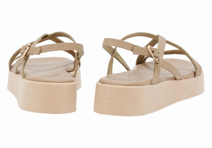 Sandały na Platformie Damskie Ancient Greek Sandals Silia Leather Szare Brązowe | RAJ8261TW