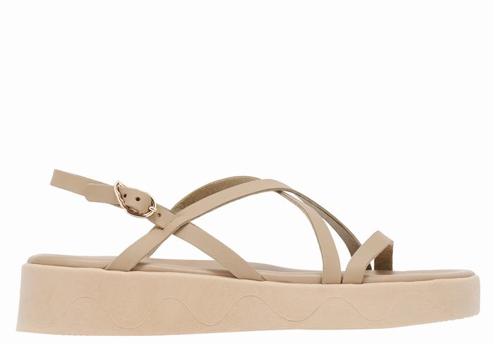 Sandały na Platformie Damskie Ancient Greek Sandals Silia Leather Szare Brązowe | RAJ8261TW