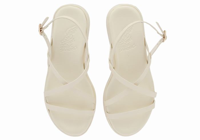 Sandały na Platformie Damskie Ancient Greek Sandals Silia Leather Białe | HNP1615BB