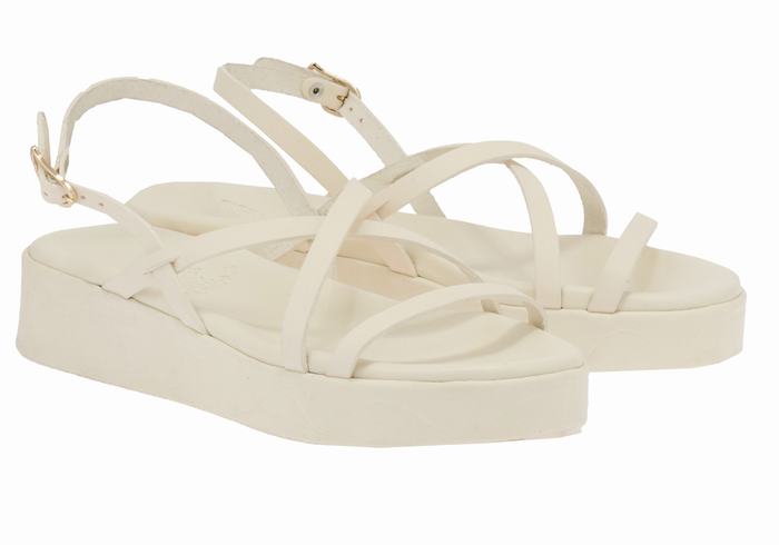 Sandały na Platformie Damskie Ancient Greek Sandals Silia Leather Białe | HNP1615BB