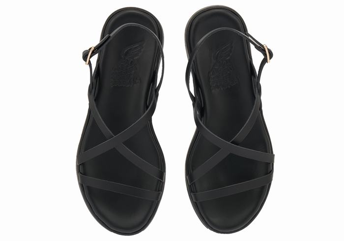 Sandały na Platformie Damskie Ancient Greek Sandals Silia Leather Czarne | VNL957BJ