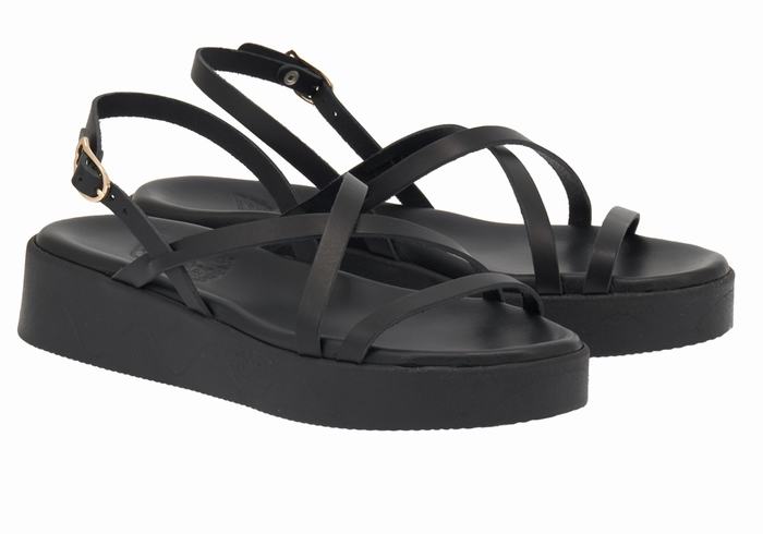 Sandały na Platformie Damskie Ancient Greek Sandals Silia Leather Czarne | VNL957BJ