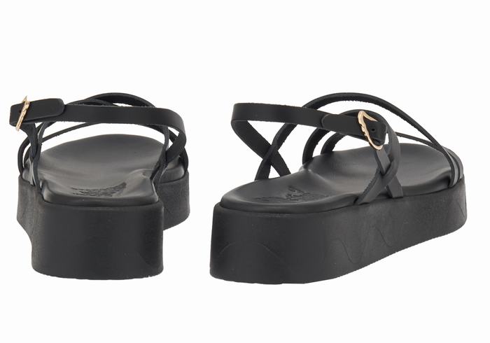 Sandały na Platformie Damskie Ancient Greek Sandals Silia Leather Czarne | VNL957BJ