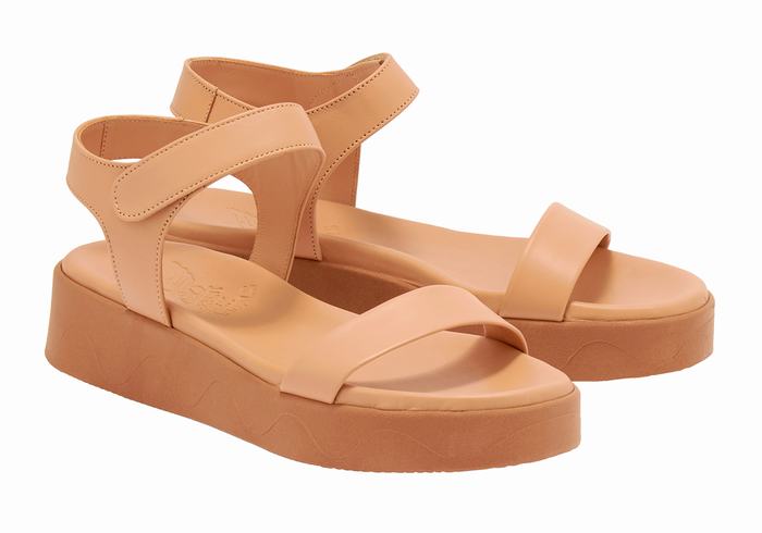 Sandały na Platformie Damskie Ancient Greek Sandals Salamina Leather Beżowe | IRU326TG