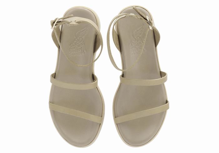 Sandały na Platformie Damskie Ancient Greek Sandals Nissida Leather Szare Brązowe | YPF4956MA