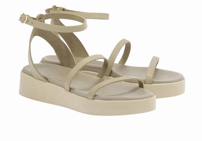 Sandały na Platformie Damskie Ancient Greek Sandals Nissida Leather Szare Brązowe | YPF4956MA