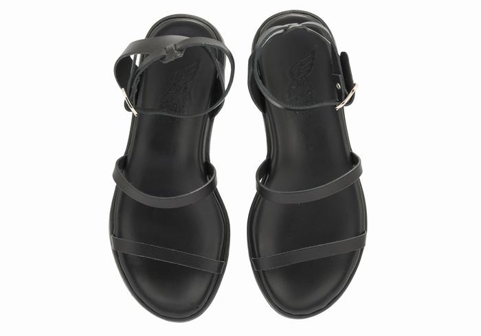 Sandały na Platformie Damskie Ancient Greek Sandals Nissida Leather Czarne | ATT8643TY