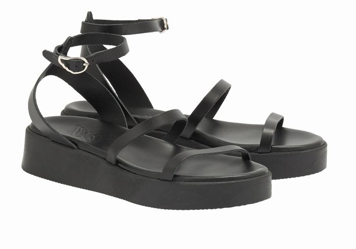 Sandały na Platformie Damskie Ancient Greek Sandals Nissida Leather Czarne | ATT8643TY