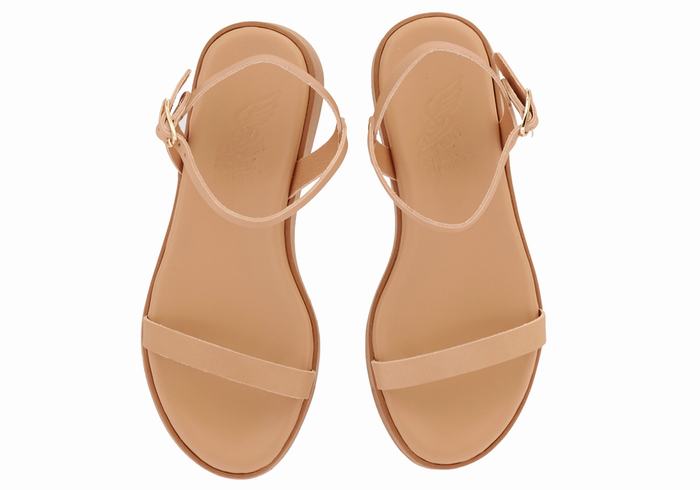 Sandały na Platformie Damskie Ancient Greek Sandals Irida Leather Beżowe | UVA9879XA