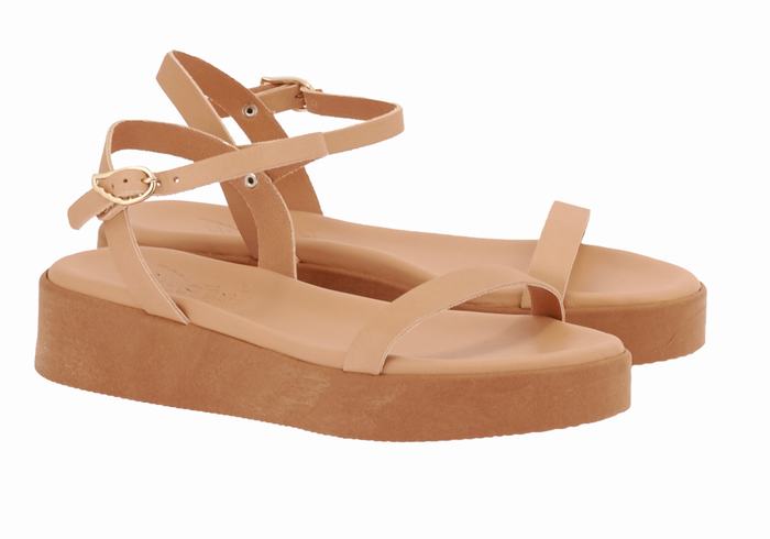 Sandały na Platformie Damskie Ancient Greek Sandals Irida Leather Beżowe | UVA9879XA