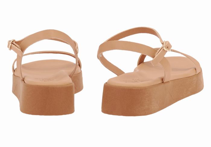 Sandały na Platformie Damskie Ancient Greek Sandals Irida Leather Beżowe | UVA9879XA