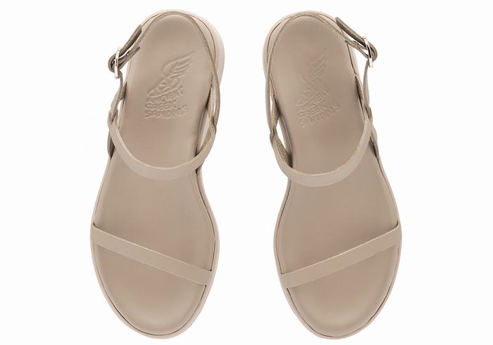 Sandały na Platformie Damskie Ancient Greek Sandals Evriali Leather Szare Brązowe | MZZ1131LJ