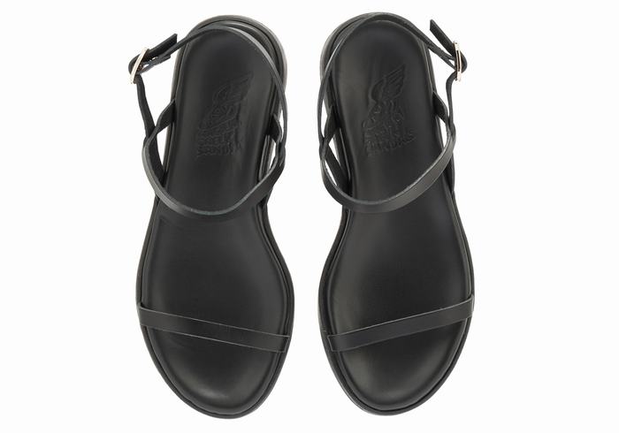 Sandały na Platformie Damskie Ancient Greek Sandals Evriali Leather Czarne | FTR9882KU