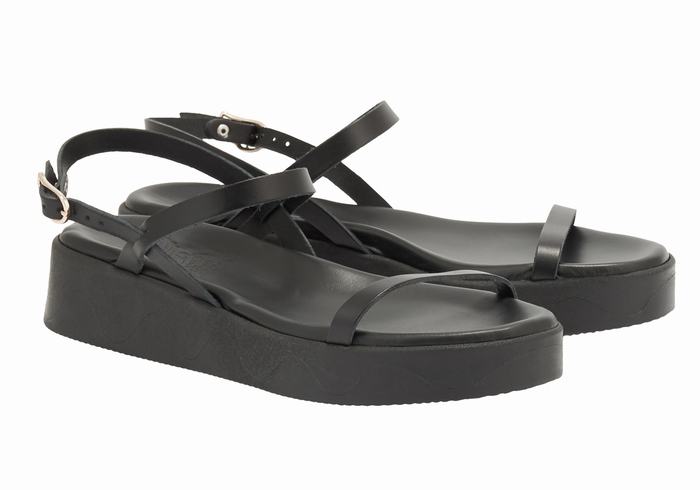 Sandały na Platformie Damskie Ancient Greek Sandals Evriali Leather Czarne | FTR9882KU