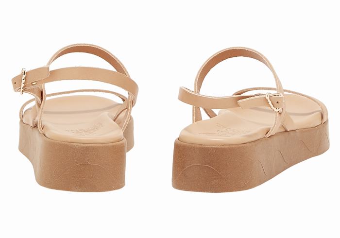 Sandały na Platformie Damskie Ancient Greek Sandals Evriali Leather Beżowe | GPL4663EV