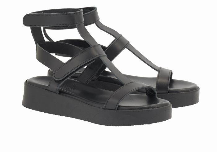 Sandały na Platformie Damskie Ancient Greek Sandals Efrosini Leather Czarne | ZPQ951EJ