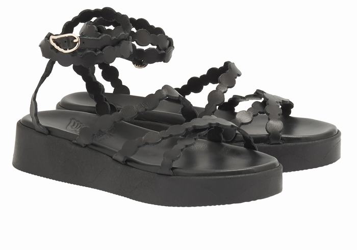 Sandały na Platformie Damskie Ancient Greek Sandals Aspis Leather Czarne | CXU4344PN