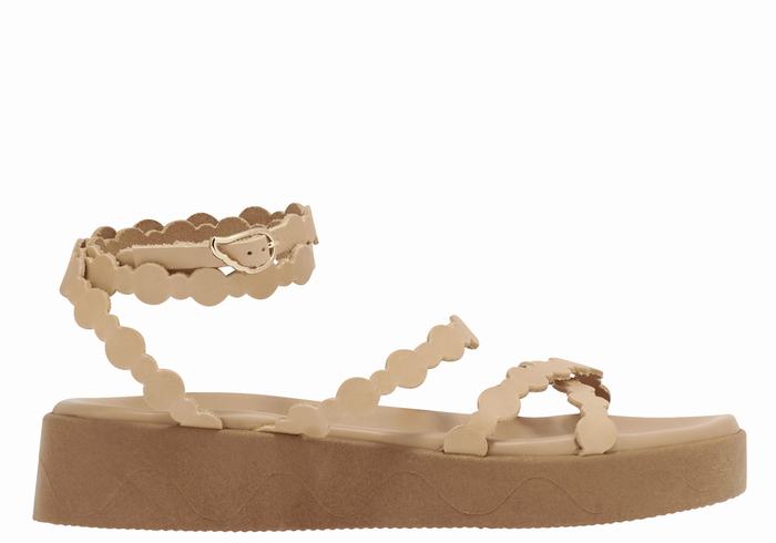 Sandały na Platformie Damskie Ancient Greek Sandals Aspis Leather Beżowe | XPO6488UR