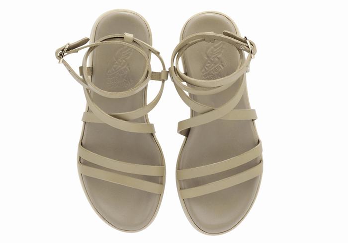 Sandały na Platformie Damskie Ancient Greek Sandals Aristea Leather Szare Brązowe | ACM7476CM