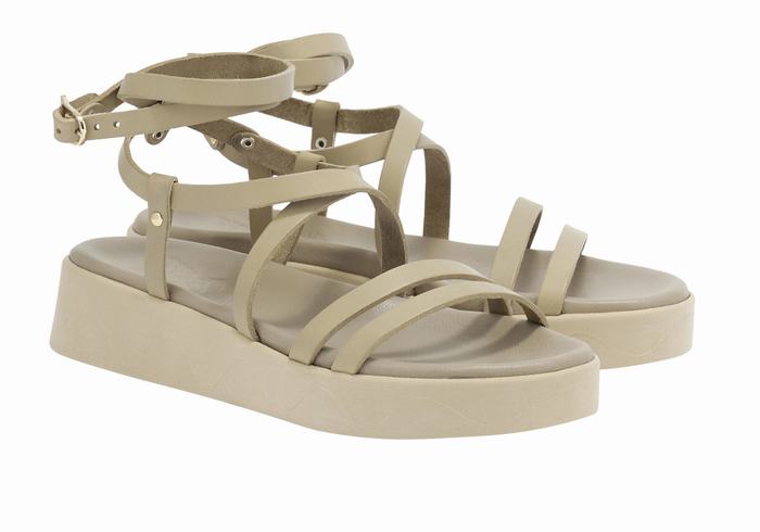 Sandały na Platformie Damskie Ancient Greek Sandals Aristea Leather Szare Brązowe | ACM7476CM