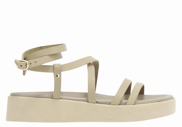 Sandały na Platformie Damskie Ancient Greek Sandals Aristea Leather Szare Brązowe | ACM7476CM