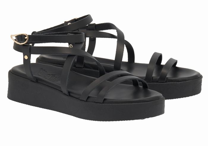 Sandały na Platformie Damskie Ancient Greek Sandals Aristea Leather Czarne | LNG9550XM