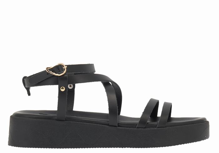 Sandały na Platformie Damskie Ancient Greek Sandals Aristea Leather Czarne | LNG9550XM